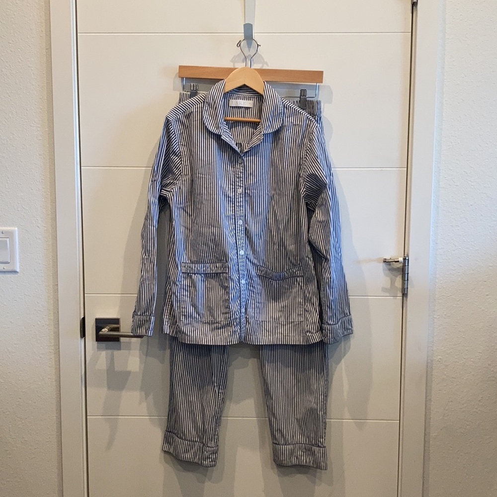 Classic Striped Cotton Pajama Set - Blue/White